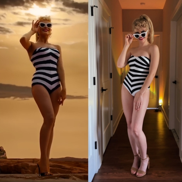 Barbie Other - ZARA BARBIE™ MATTEL STRIPED SWIMSUIT WHITE AND BLACK